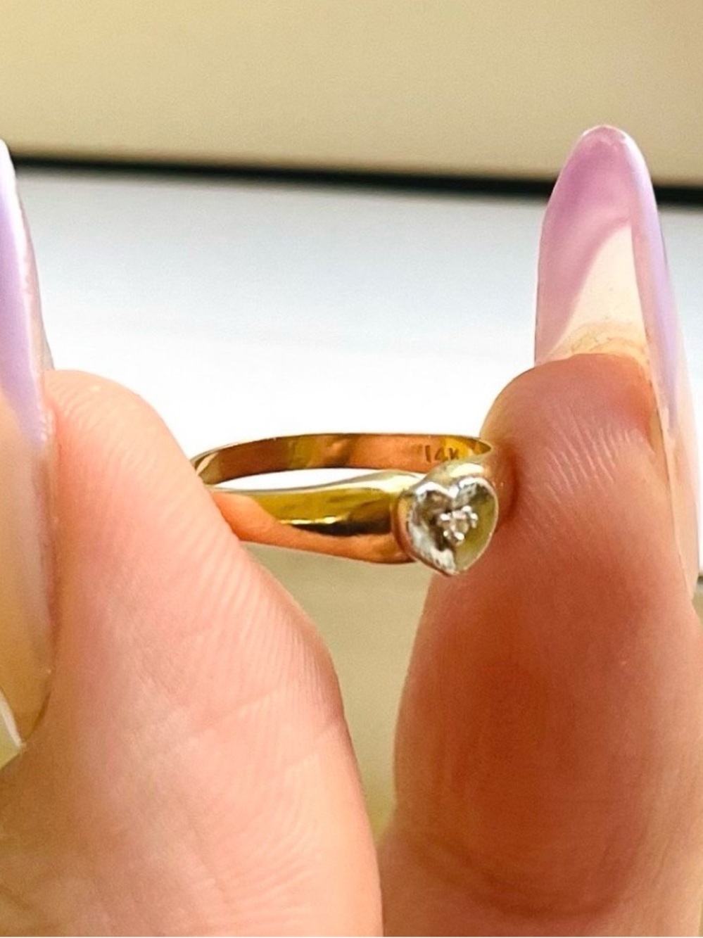 14 KT Gold Diamond Heart Pinky Ring - Picture 2 of 5